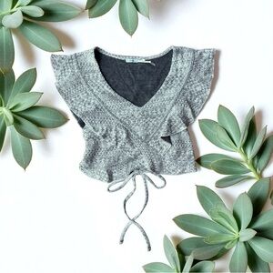 Kimchi Blue Heather Gray Knit Flutter Sleeve Crop Top
